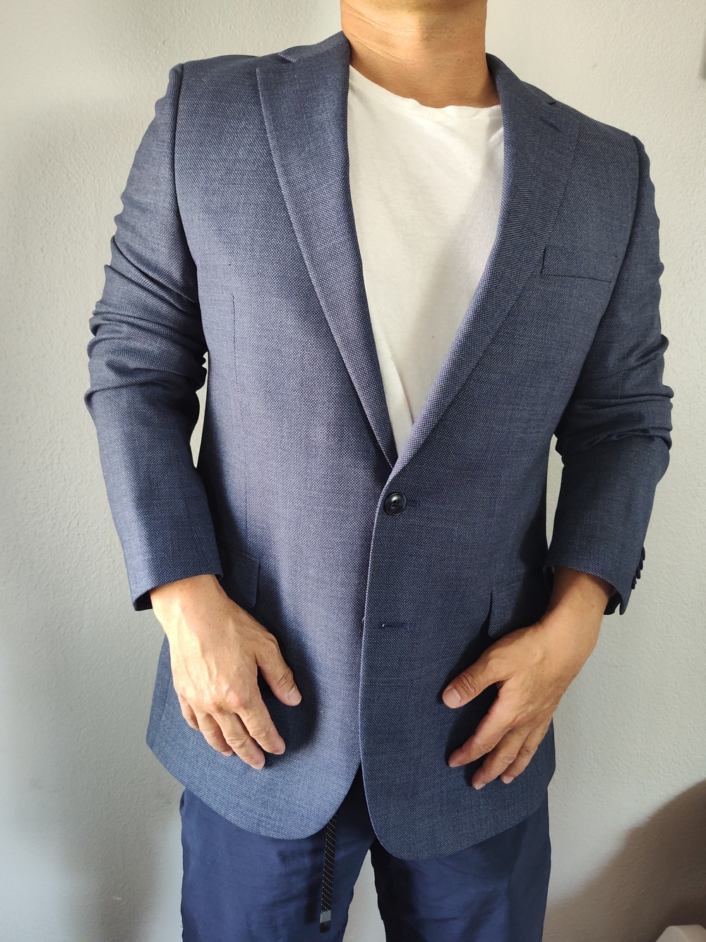 Original Penguin Navy Textured Sport Coat with Light Blue Lining Mens Size 44L
